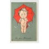 n°2149 - Carte Gaufrée - Angelot avec un parapluie rouge