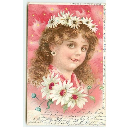 n°21496 - Fillette portant une couronne de marguerites - Paillettes