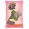 n°21498 - Heureuse Année ! Joie Santé ! Bonheur ... seront exaucés ! - Phonographe, et bouquet en chromo