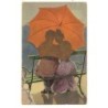 n°21499 - Couple assis sur un banc sous un parapluie