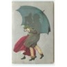 n°21500 - Carte Gaufrée - Couple marchant sous la pluie se protégeant sous un  parapluie