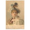 n°21506 - Carte avec perles - Portrait d'une jeune femme avec un chapeau