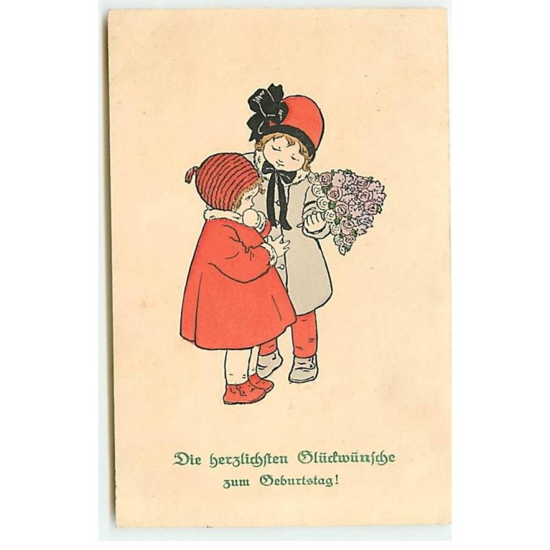 n°21511 - P. Ebner - MM Vienne n°1078 - Die Herzlichen Glückwunsche zum Geburtstag - Fillettes, l'une portant un bouquet