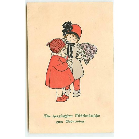 n°21511 - P. Ebner - MM Vienne n°1078 - Die Herzlichen Glückwunsche zum Geburtstag - Fillettes, l'une portant un bouquet