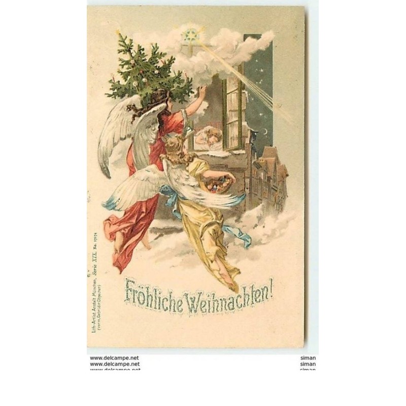 n°10046 - Carte Fantaisie - Fröhliche Weihnachten - Anges et fillette endormie
