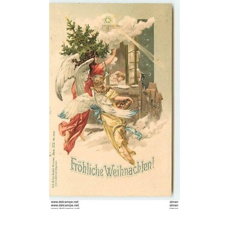 n°10046 - Carte Fantaisie - Fröhliche Weihnachten - Anges et fillette endormie