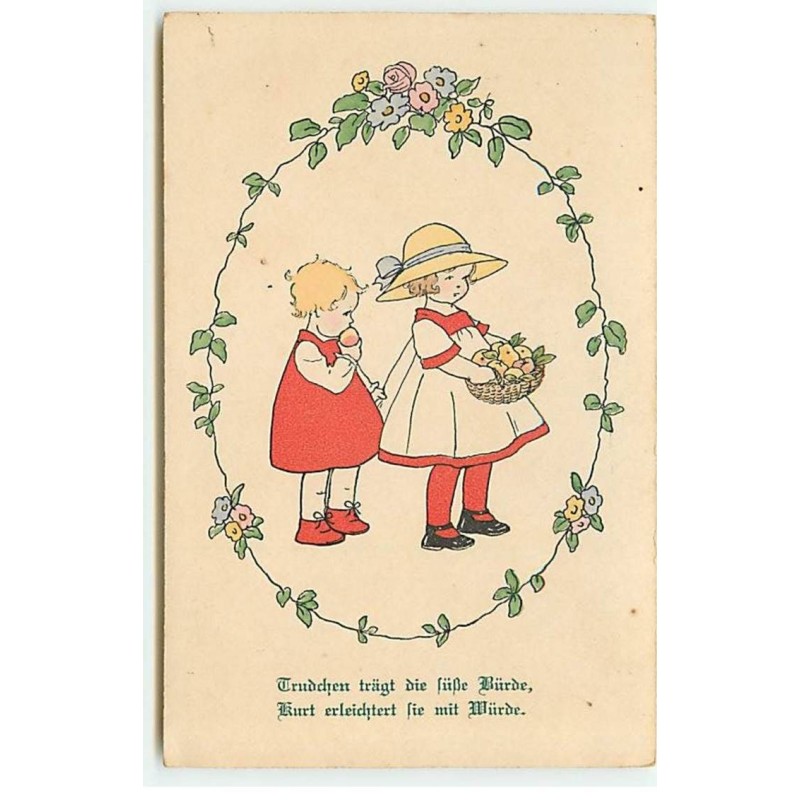 n°21514 - P. Ebner - MM Vienne n°1153 - Fillettes l'une portant un panier rempli de pommes, une autre croquant une pomme