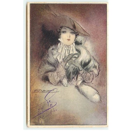 n°21521 - L.A. Mauzan - Jeune femme avec un boa en fourrure