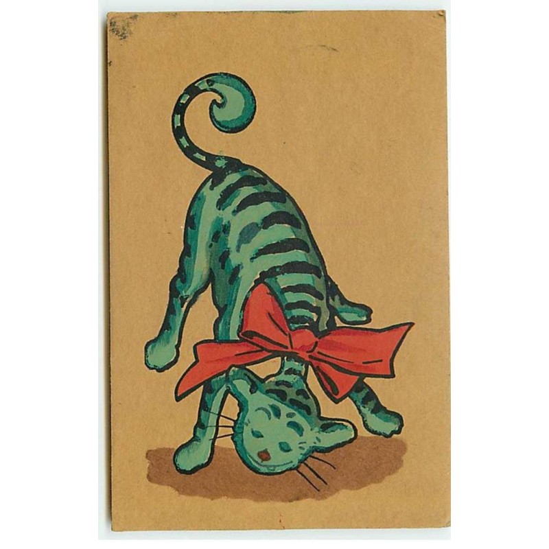 n°21524 - MM Vienne n°492 - Chat tigré vert avec un ruban rouge
