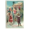 n°21536 - Carte Gaufrée - A Merry Christmas - Enfants, et un ange gardien admirant une scène de la nativité