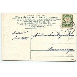 n°21540 - Carte Gaufrée - Prosit Neujahr - Nains règlant une horloge -Pièces d'or - champignon