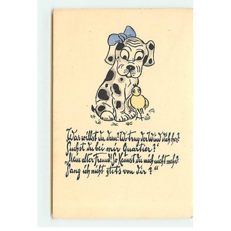 n°21546 - MM Vienne n°1410 - Chien portant un noeud bleu, regardant un poussin