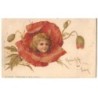 n°21556 - Fillette au coeur d'un coquelicot - Carte avec perles