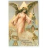 n°21574 - Carte Gaufrée - Fröhliche Weihnachten - Ange gardien au-dessus d'un village et d'une église