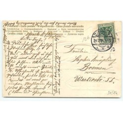 n°21574 - Carte Gaufrée - Fröhliche Weihnachten - Ange gardien au-dessus d'un village et d'une église