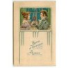 n°21583 - Carte Gaufrée - Bonne et Heureuse Année - Couple trinquant